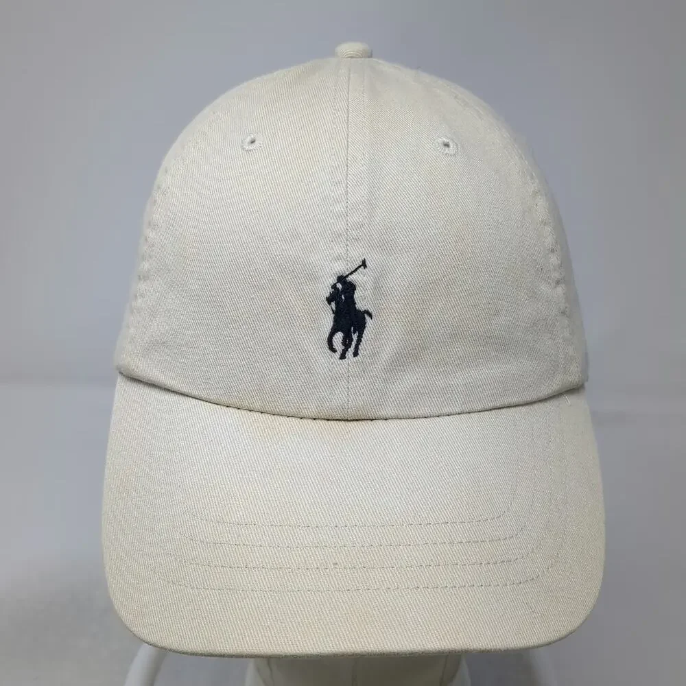 Polo Ralph Lauren Baseball Cap Beige One Size Leather Strapback Pony Logo Hat